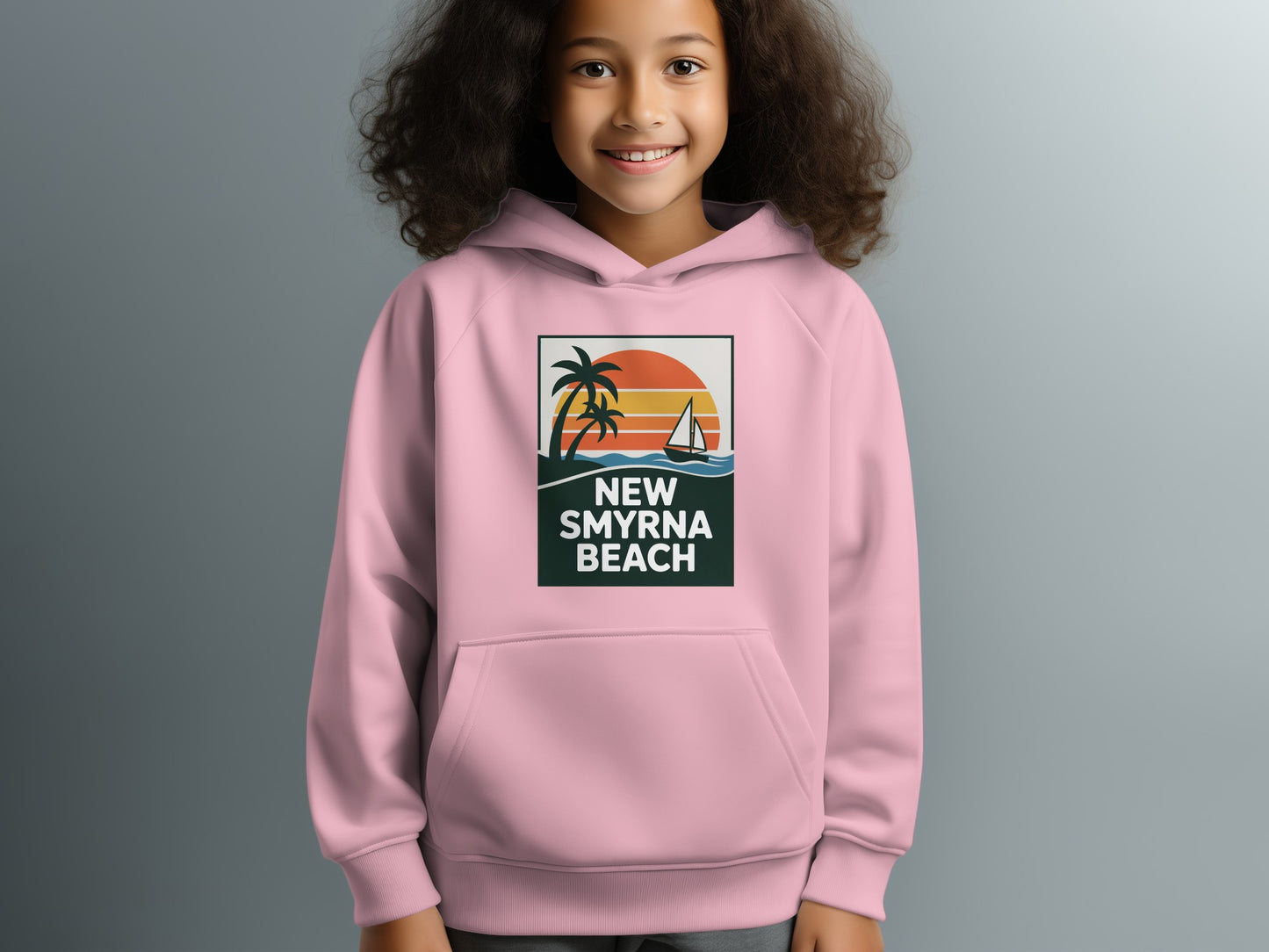 New Smyrna Beach Hoodie with Sunset and Palm Tree product type