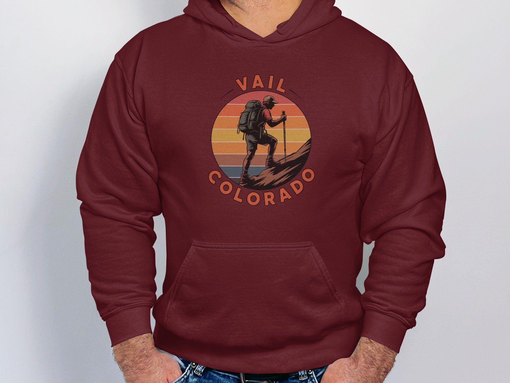 Vail Colorado Hoodie with Vintage Hiker Graphic product type
