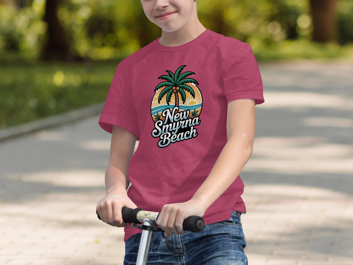 New Smyrna Beach graphic design on red shirt product