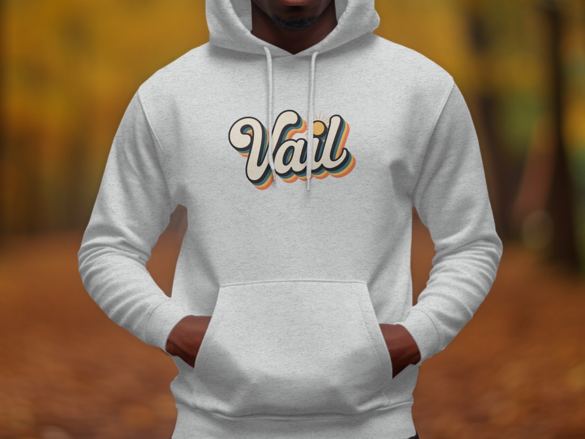 Vail letter graphic with colorful text hoodie product