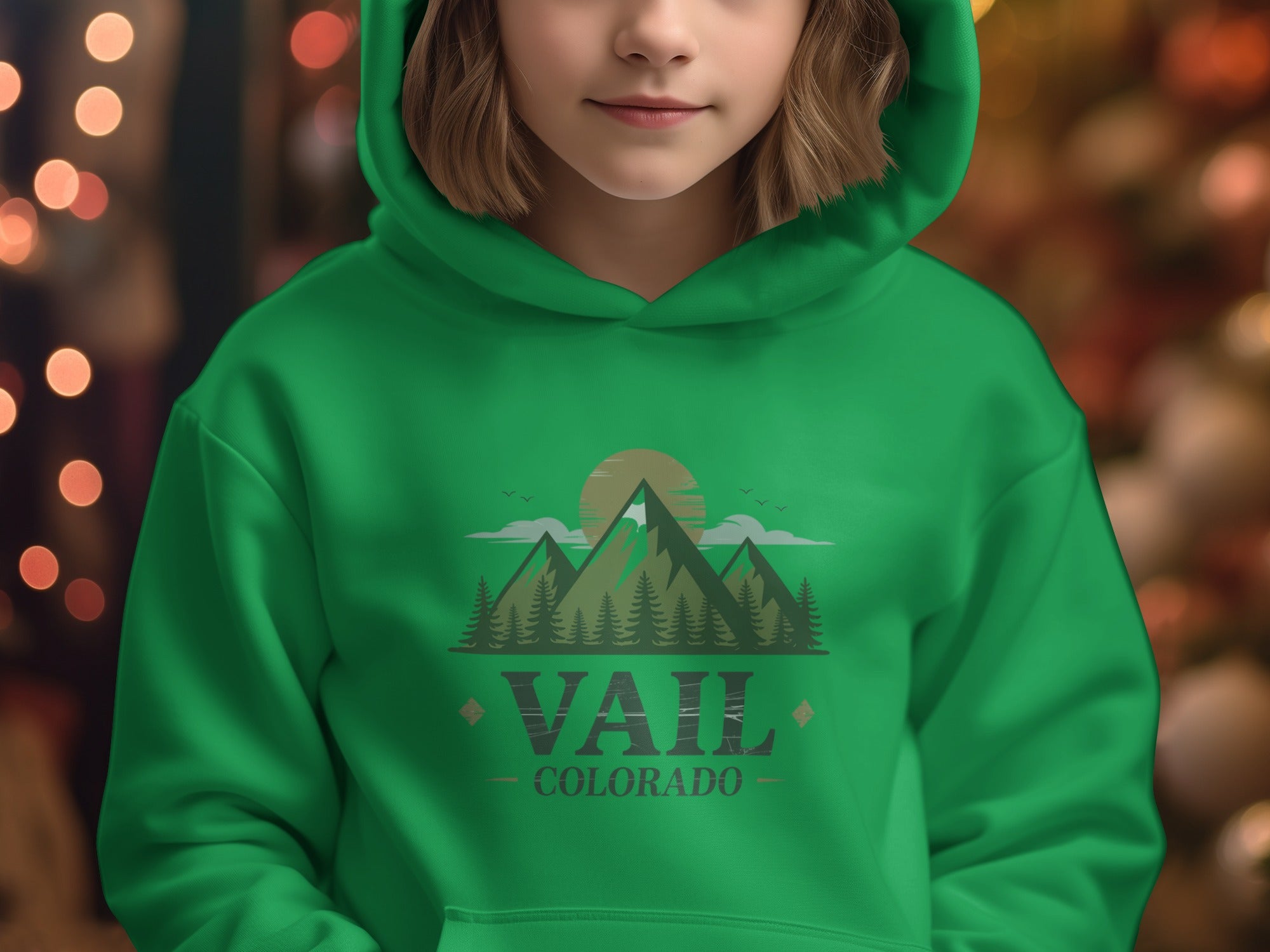 Vail Colorado Green Hoodie with Mountain Design product type