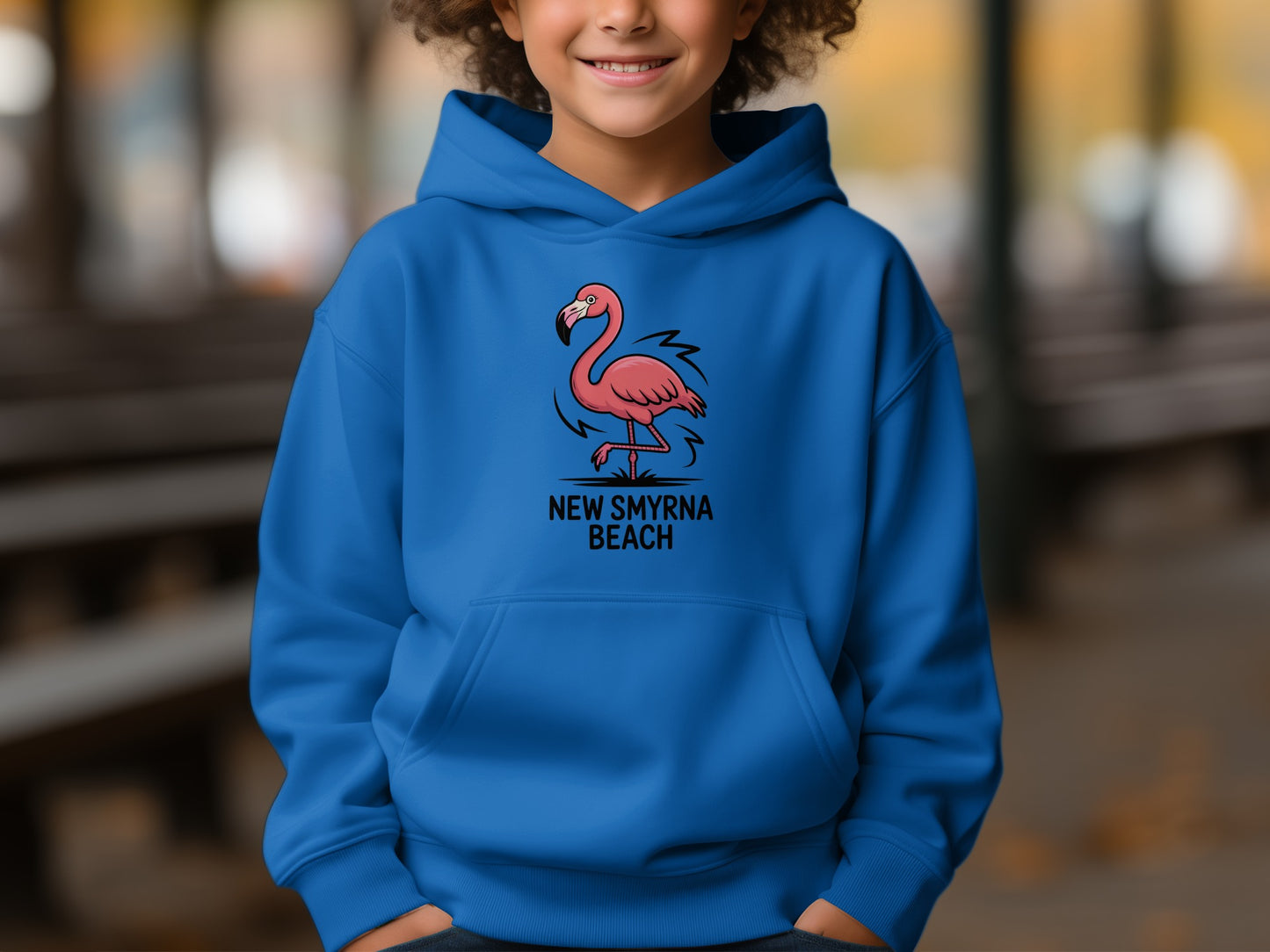 New Smyrna Beach Flamingo Blue Hoodie product
