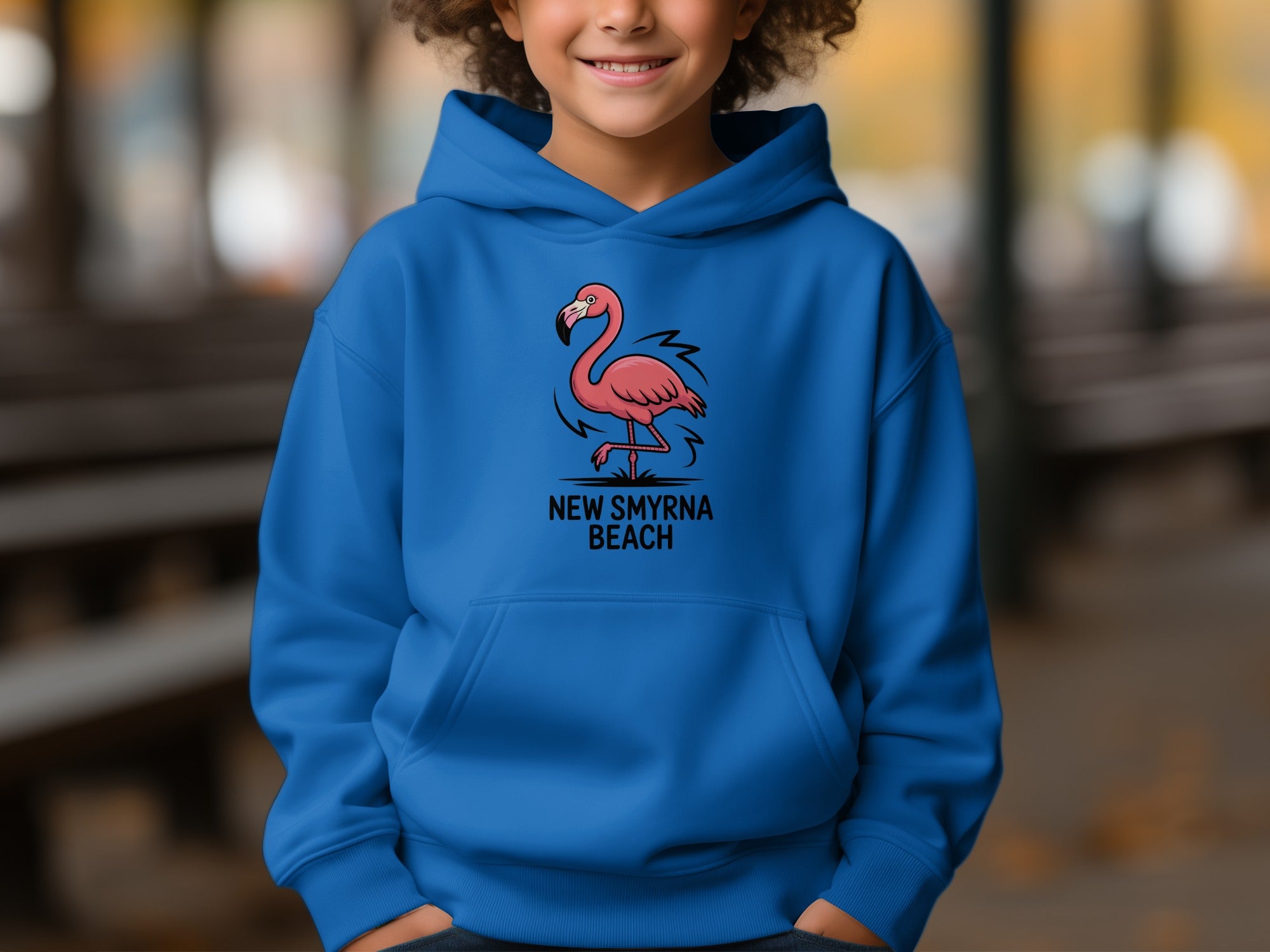 New Smyrna Beach Flamingo Blue Hoodie product