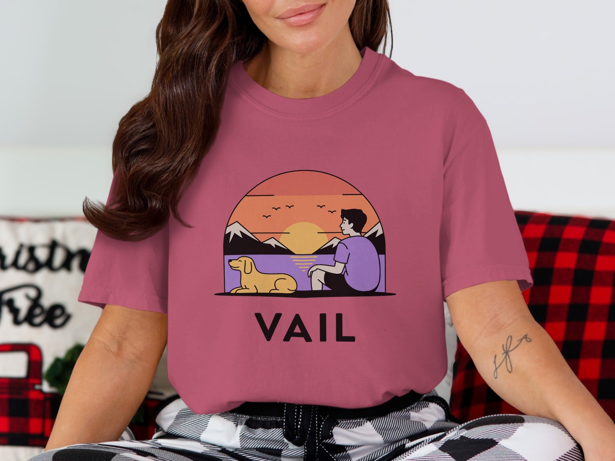 Vail Sunset Graphic T-shirt with Person and Dog product