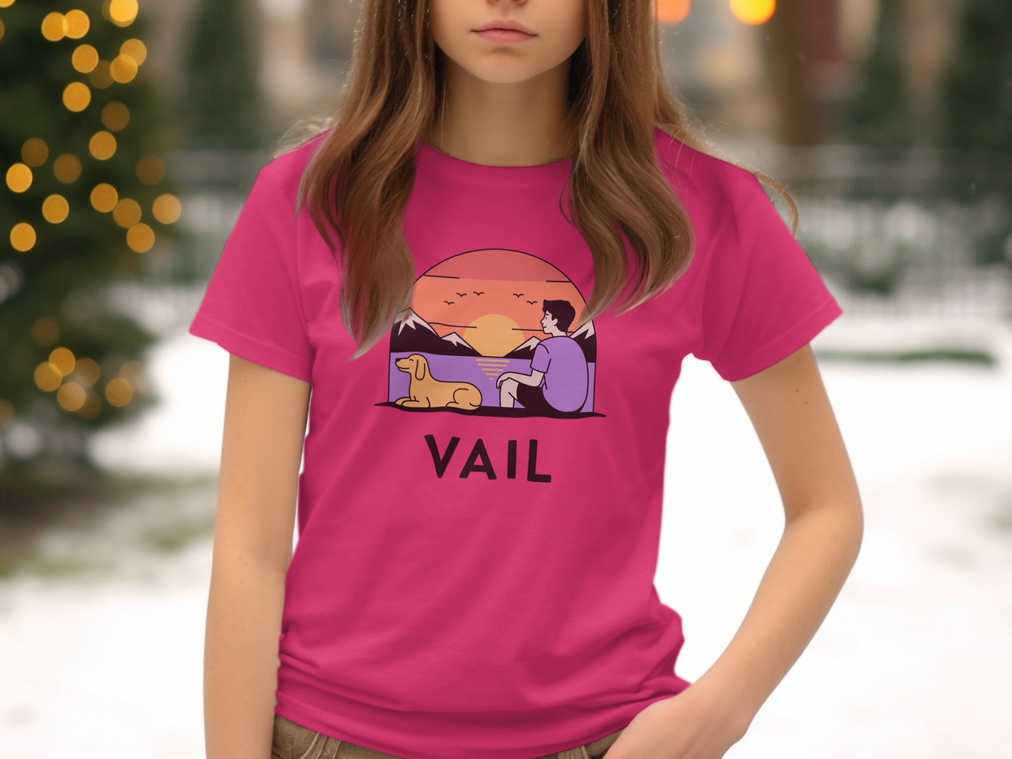 Vail Sunset and Dog Pink Graphic T-Shirt product type
