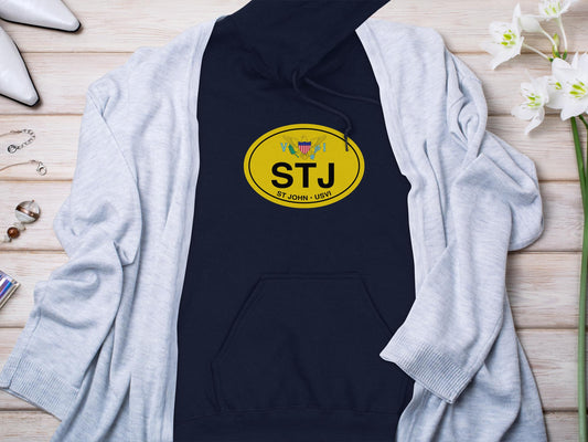 St John  Oval Logo Vacation Travel Hoodie Gift Souvenir Sport Grey 