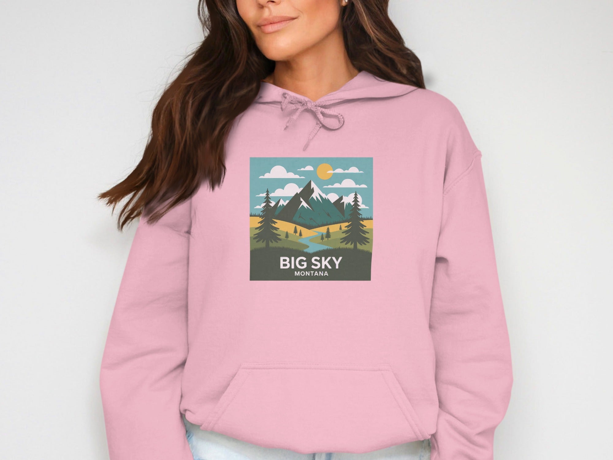 Big Sky Montana Hoodie with Mountain Scene Design