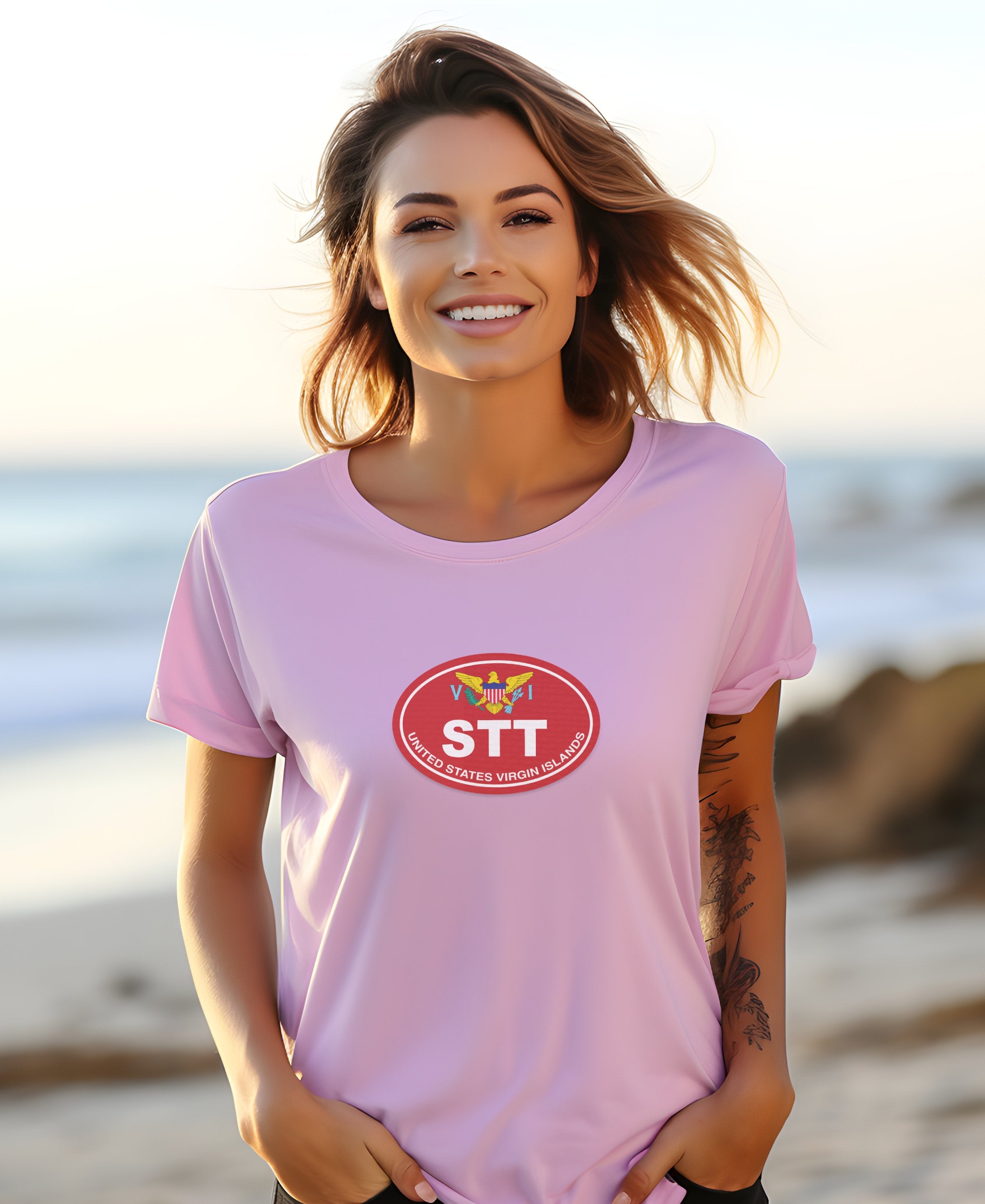 St Thomas harbor, Magen’s Bay, Carnival womens t-shirt