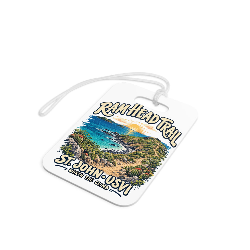 Ram Head Trail St John USVI double-sided luggage tag with coastal artwork, round shape, product view 5