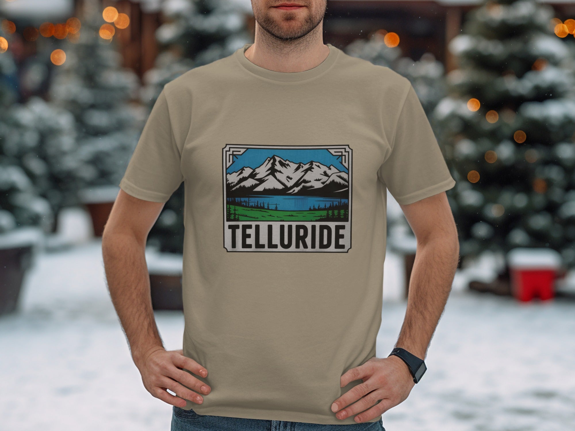 Scenic Telluride Mountain View Snowy Background tee