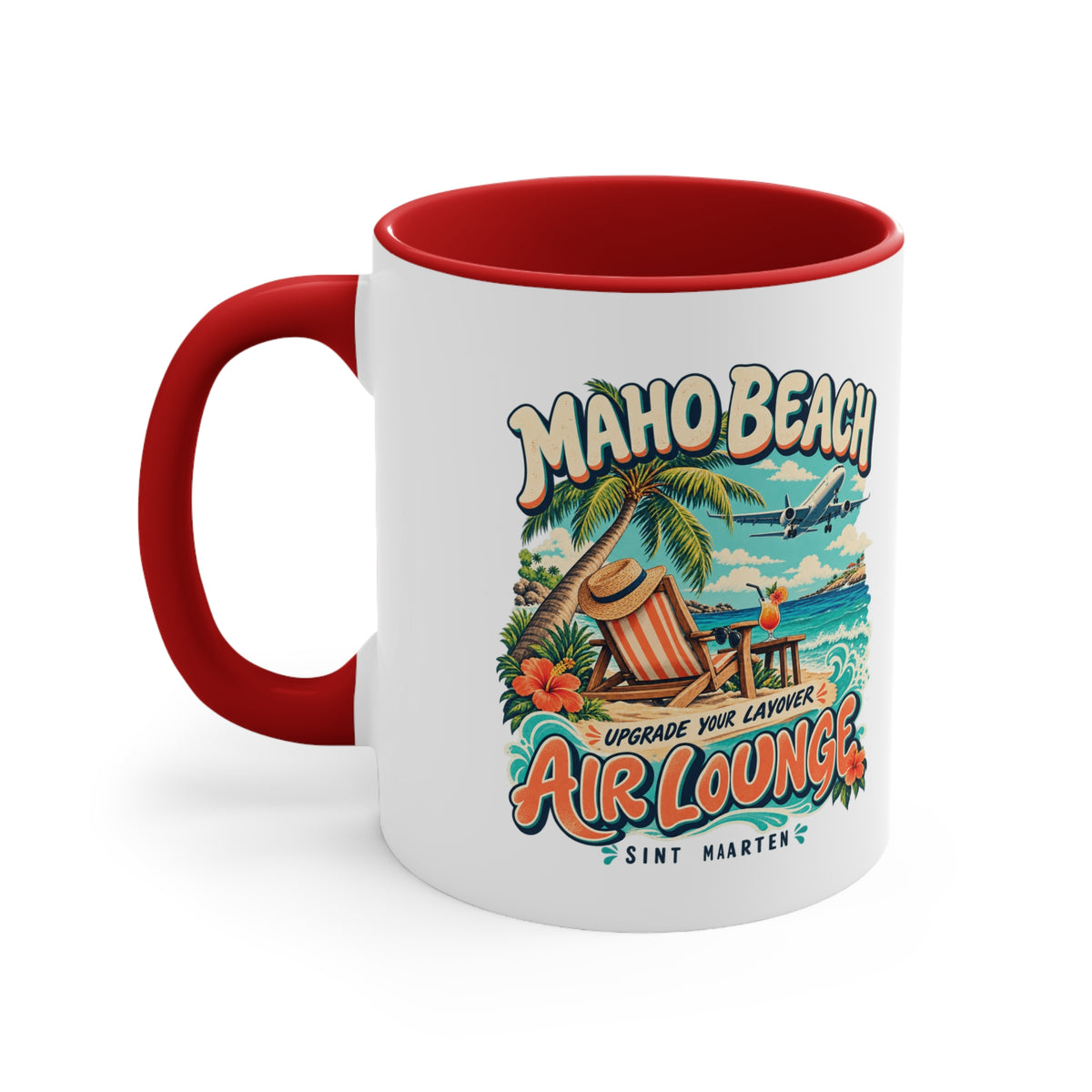 Maho Beach Air Lounge Sint Maarten Accent Coffee Mug illustrated destination design, product mockup