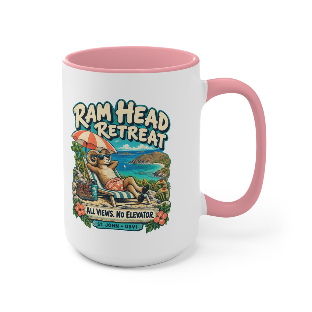 Ram Head Retreat St John USVI accent mug displaying the lounging ram design on its printed side.