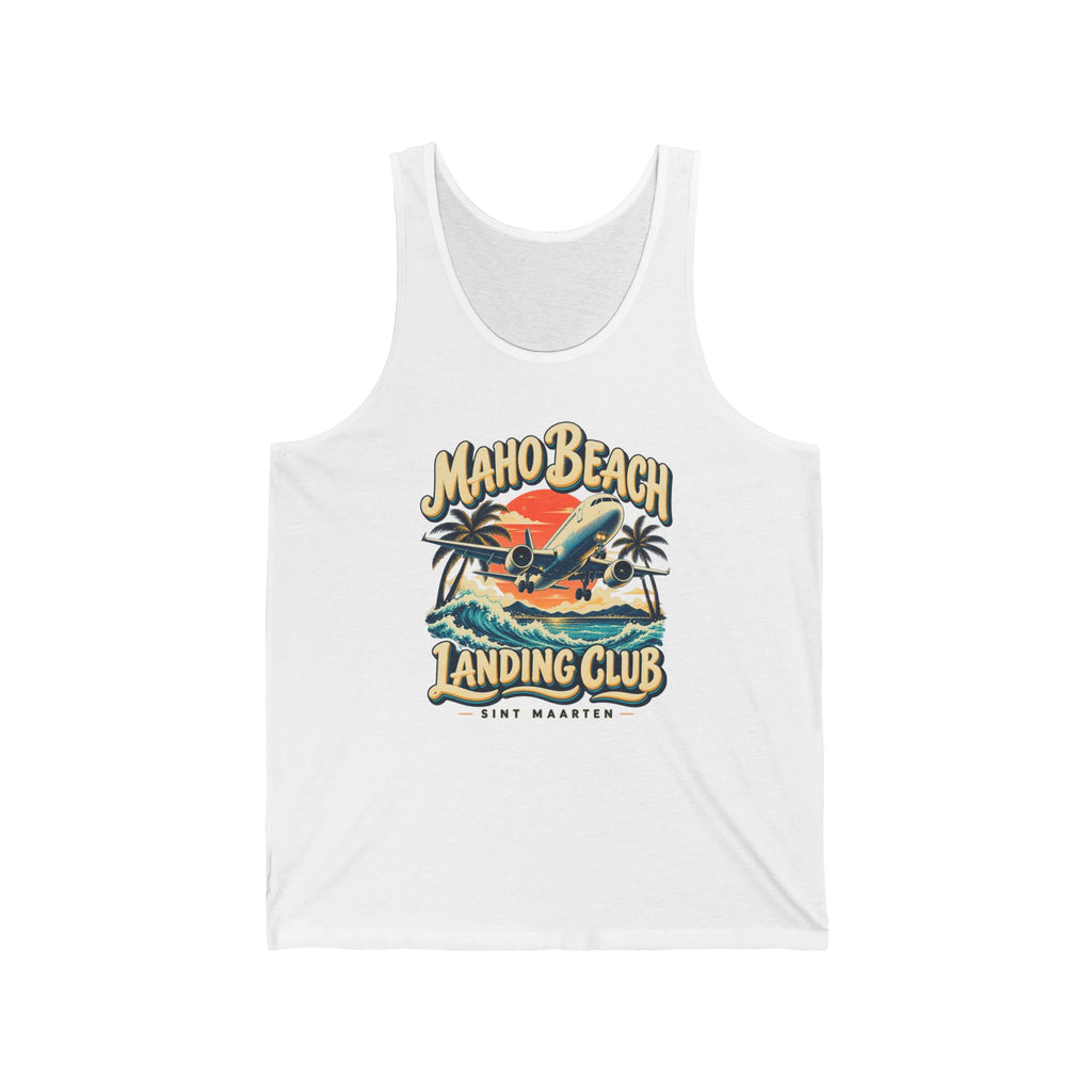 Maho Beach Landing Club Sint Maarten Bella+Canvas 3480 Tank Top featuring the Maho Beach destination artwork, supplier product mockup