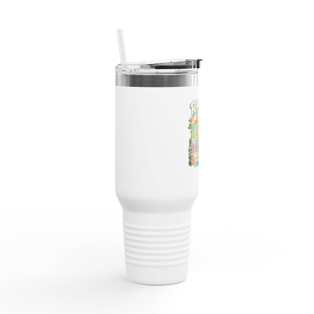 Ram Head Retreat St John USVI artwork on a Polar Camel 40 oz travel mug with handle, lid and straw.