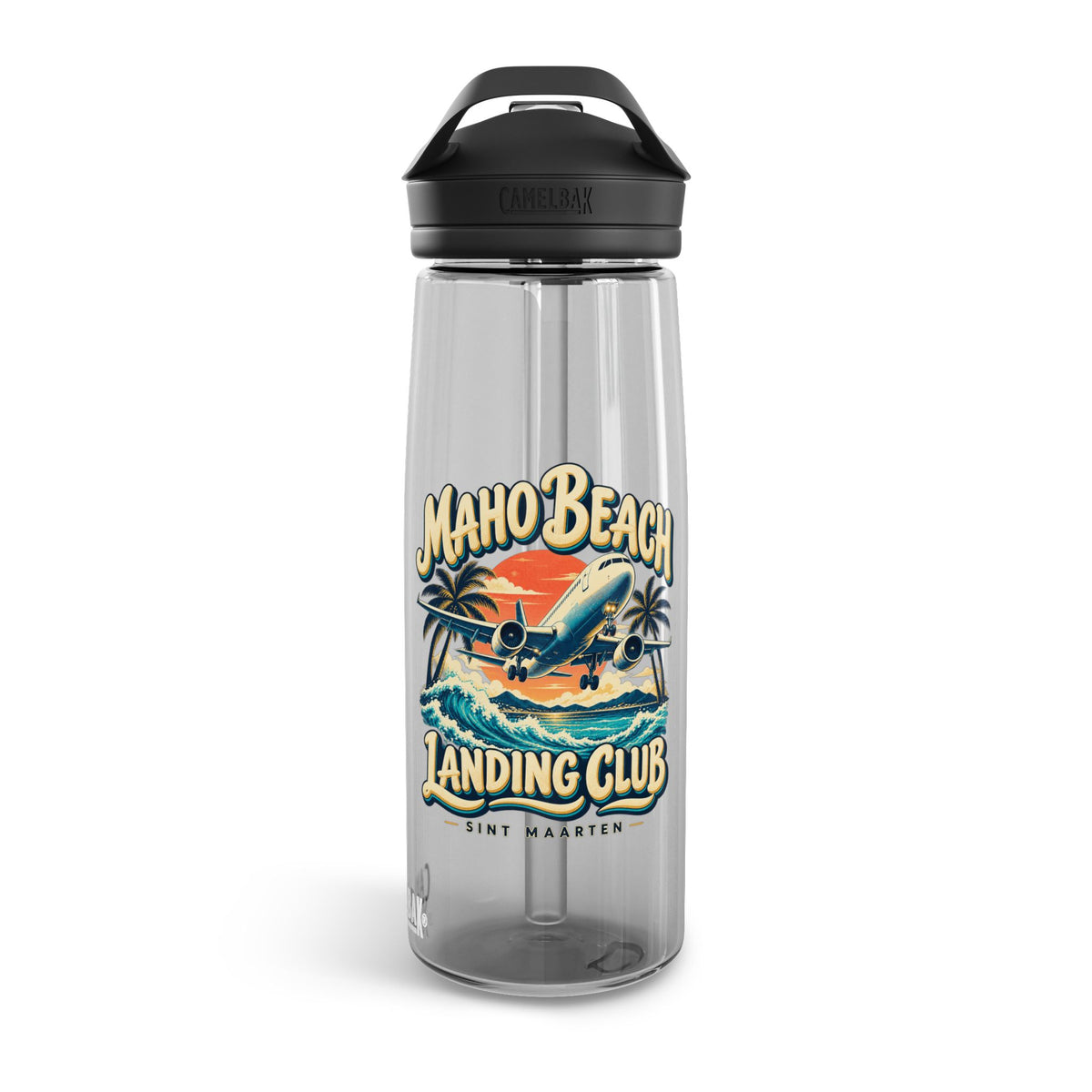 Maho Beach Landing Club Sint Maarten CamelBak Eddy 25 oz Water Bottle illustrated destination design, product mockup