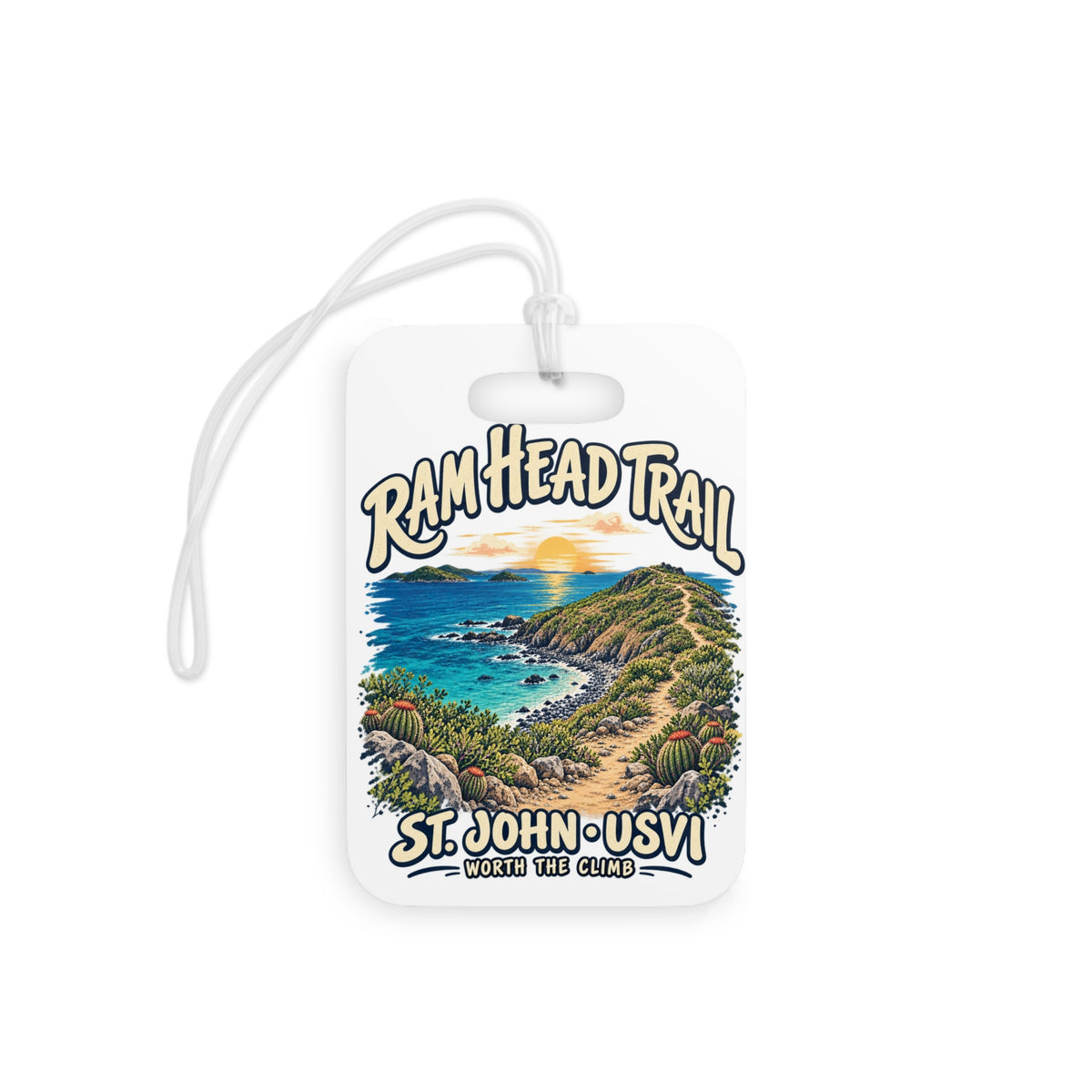 Ram Head Trail St John USVI double-sided luggage tag with coastal artwork, rectangle shape, product view 3