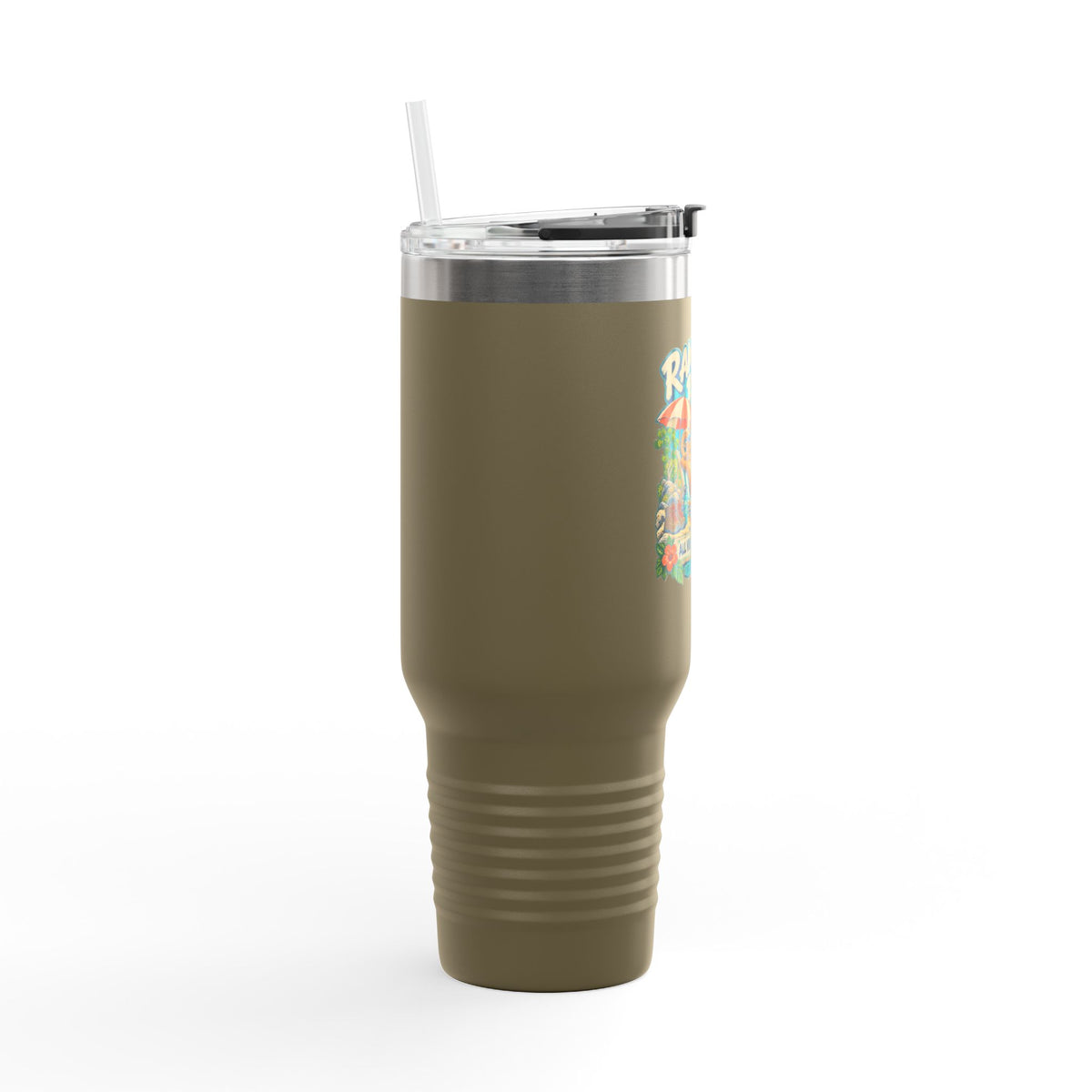 Ram Head Retreat St John USVI artwork on a Polar Camel 40 oz travel mug with handle, lid and straw.