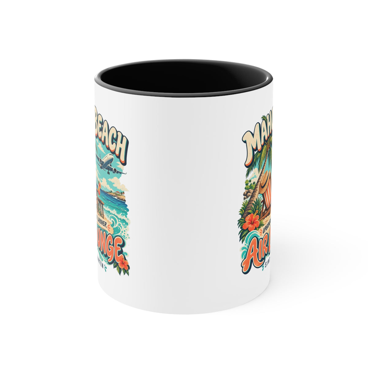 Maho Beach Air Lounge Sint Maarten Accent Coffee Mug illustrated destination design, product mockup
