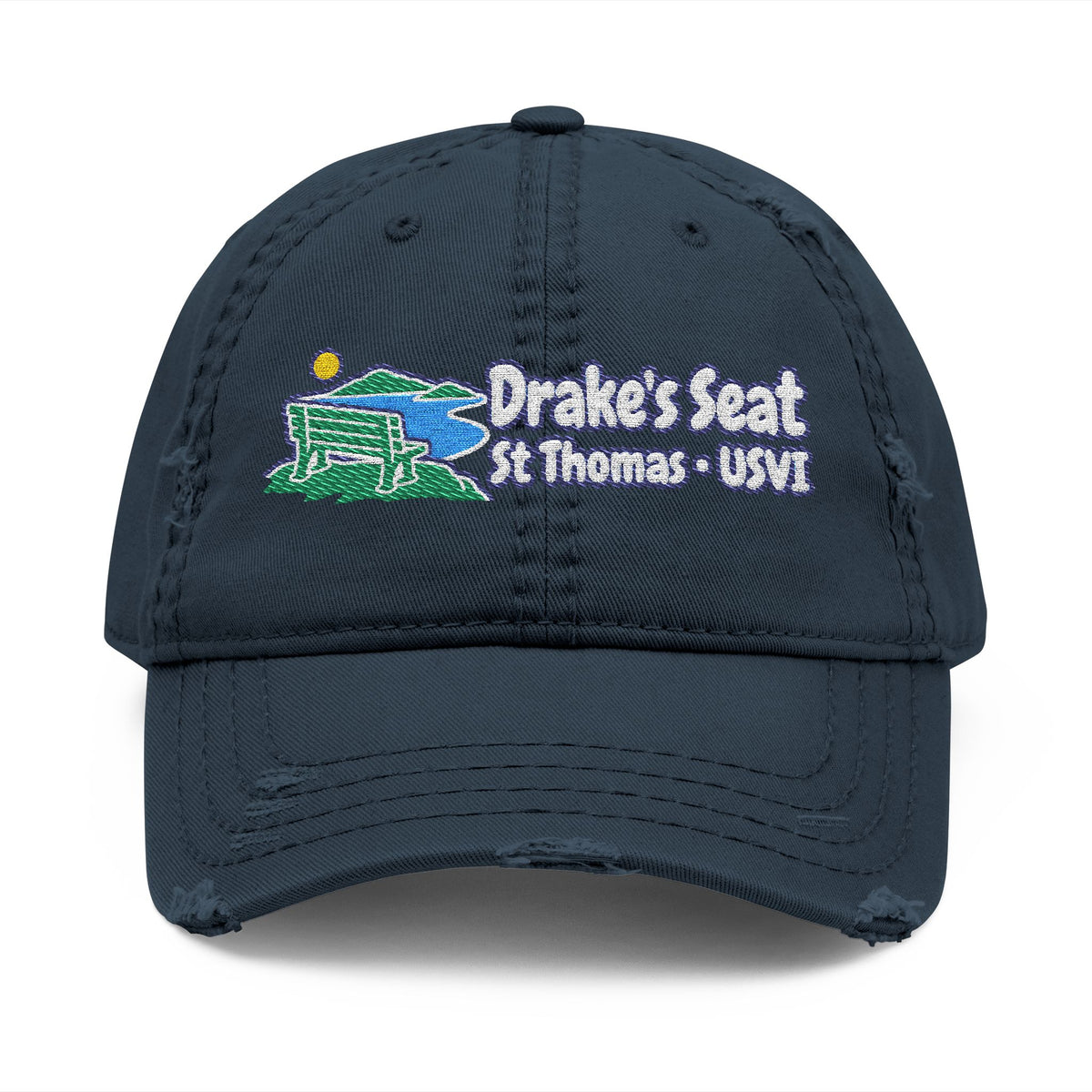 Drake's Seat St. Thomas USVI embroidered distressed OTTO dad hat, product gallery view 3.