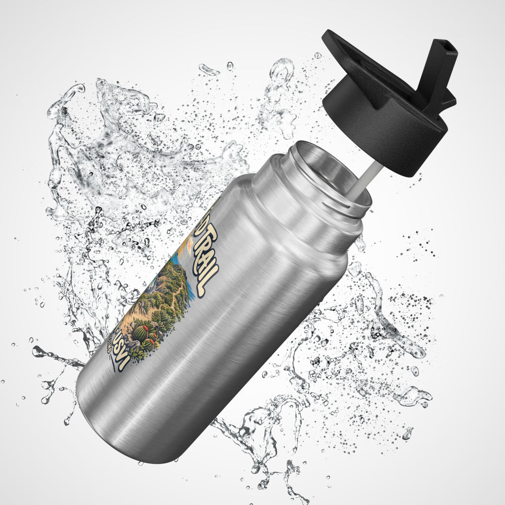 Silver Gator 32 oz tumbler with Ram Head Trail St John USVI coastal artwork, black lid and straw.