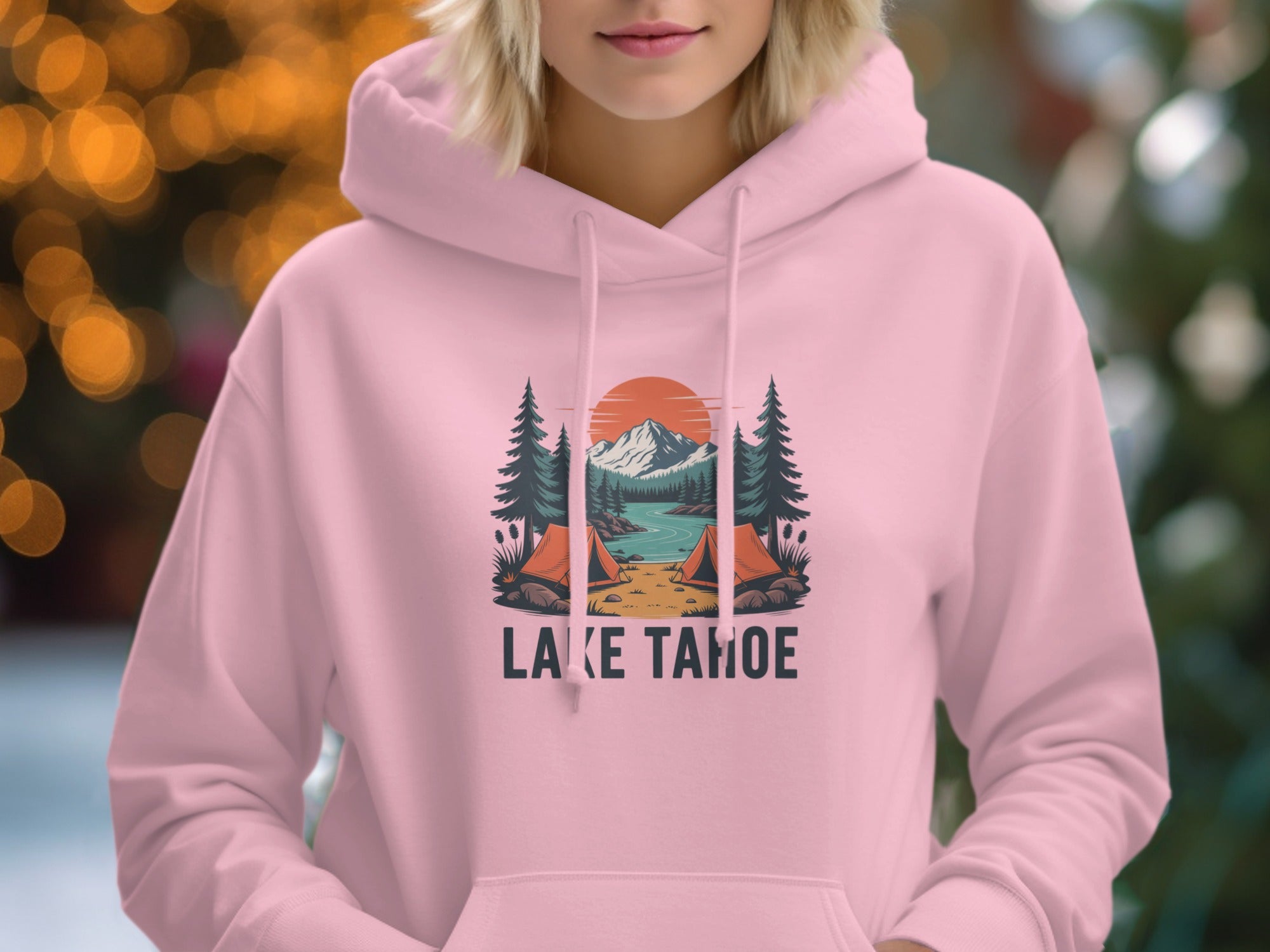 Lake Tahoe Camping Graphic Pink Hoodie product