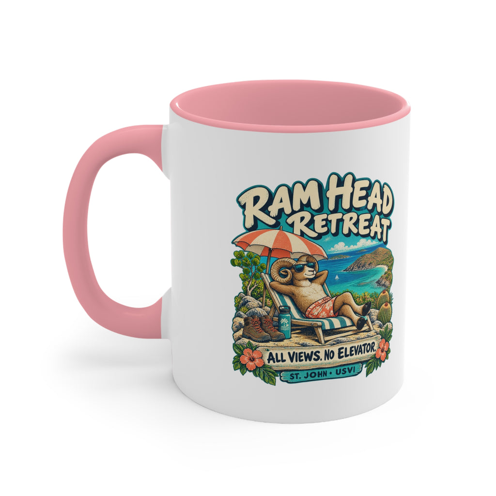 Ram Head Retreat St John USVI accent mug displaying the lounging ram design on its printed side.