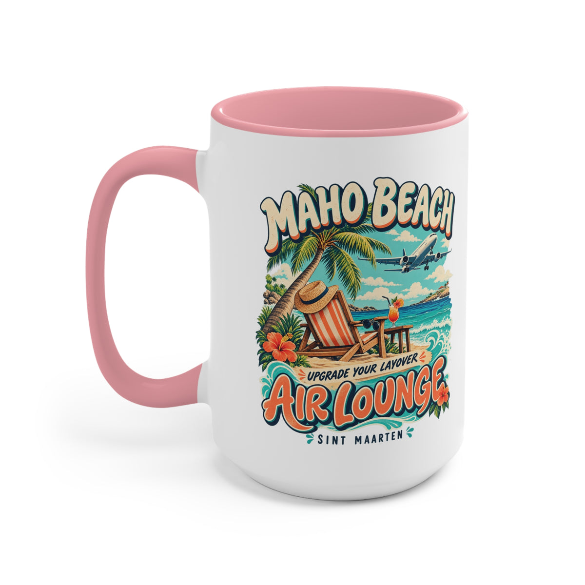 Maho Beach Air Lounge Sint Maarten Accent Coffee Mug illustrated destination design, product mockup