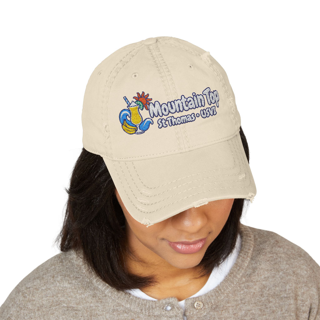 Mountain Top St. Thomas USVI embroidered distressed OTTO dad hat, product gallery view 1.