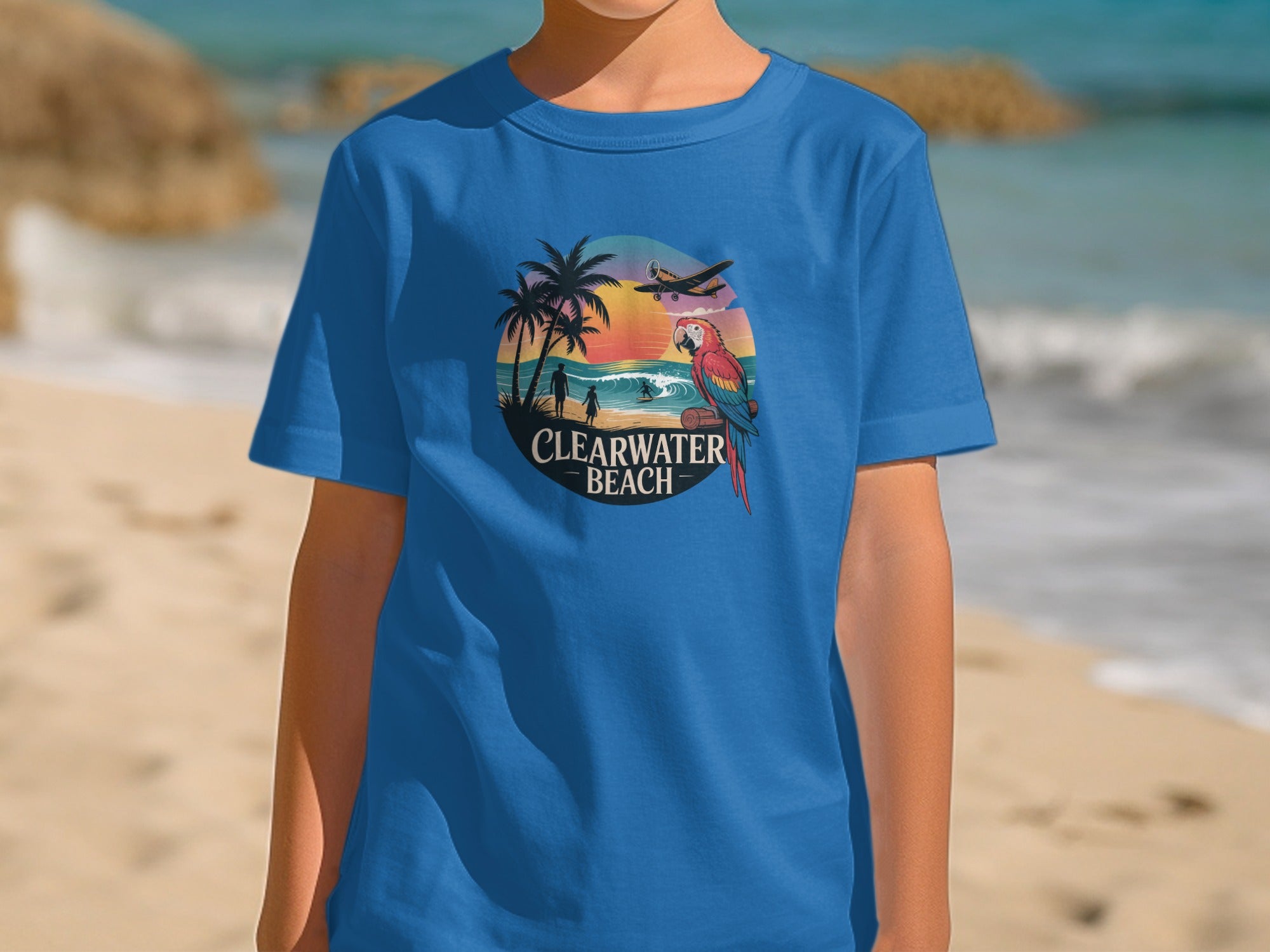 Clearwater Beach Sunset Parrot Kids T-Shirt product