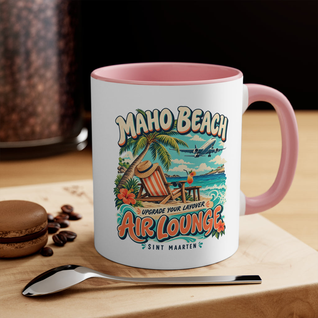 Maho Beach Air Lounge Sint Maarten Accent Coffee Mug illustrated destination design, product mockup
