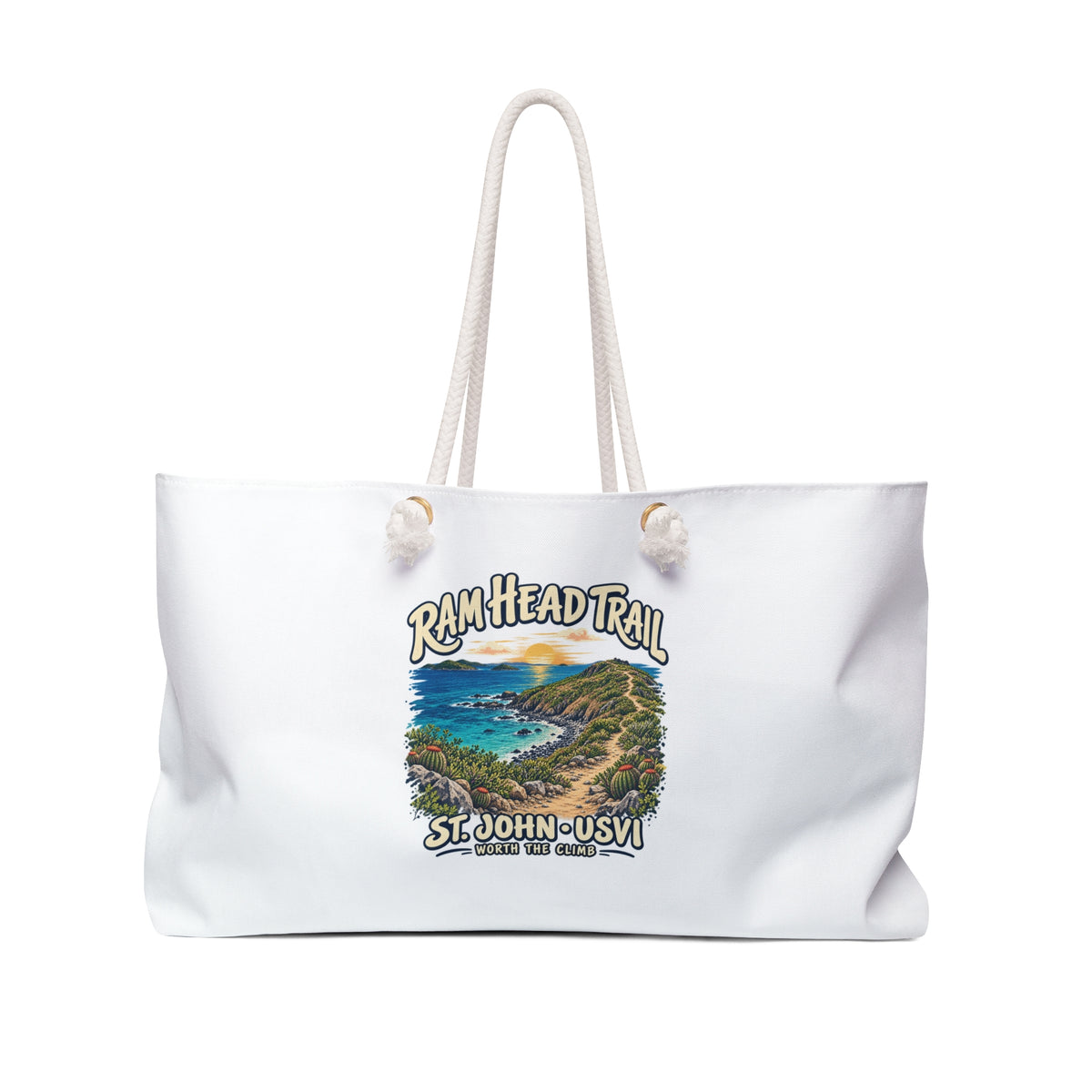 Ram Head Trail St John USVI Weekender bag, front artwork view