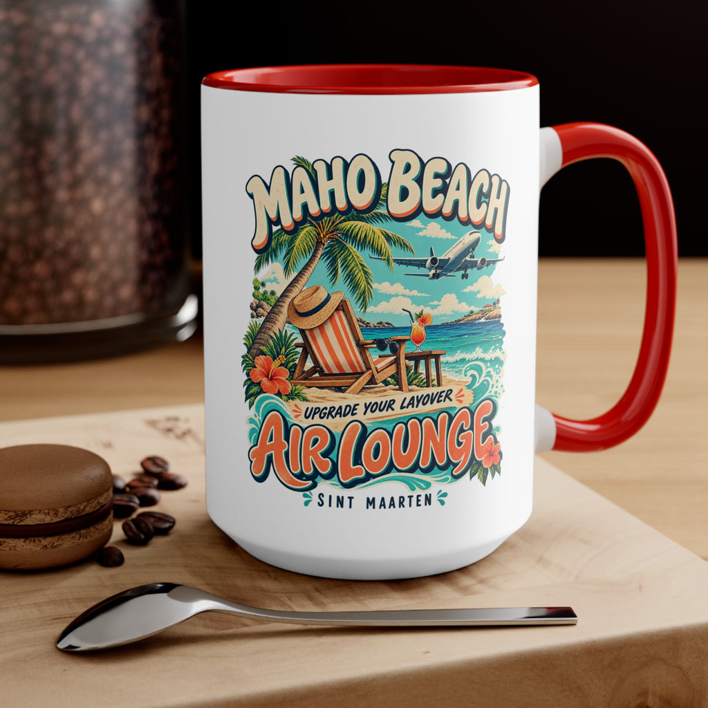 Maho Beach Air Lounge Sint Maarten Accent Coffee Mug illustrated destination design, product mockup