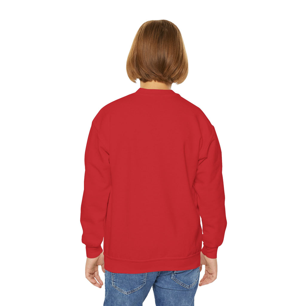 Maho Beach Air Lounge Sint Maarten Gildan 18000B Youth Sweatshirt featuring the Maho Beach destination artwork, supplier product mockup