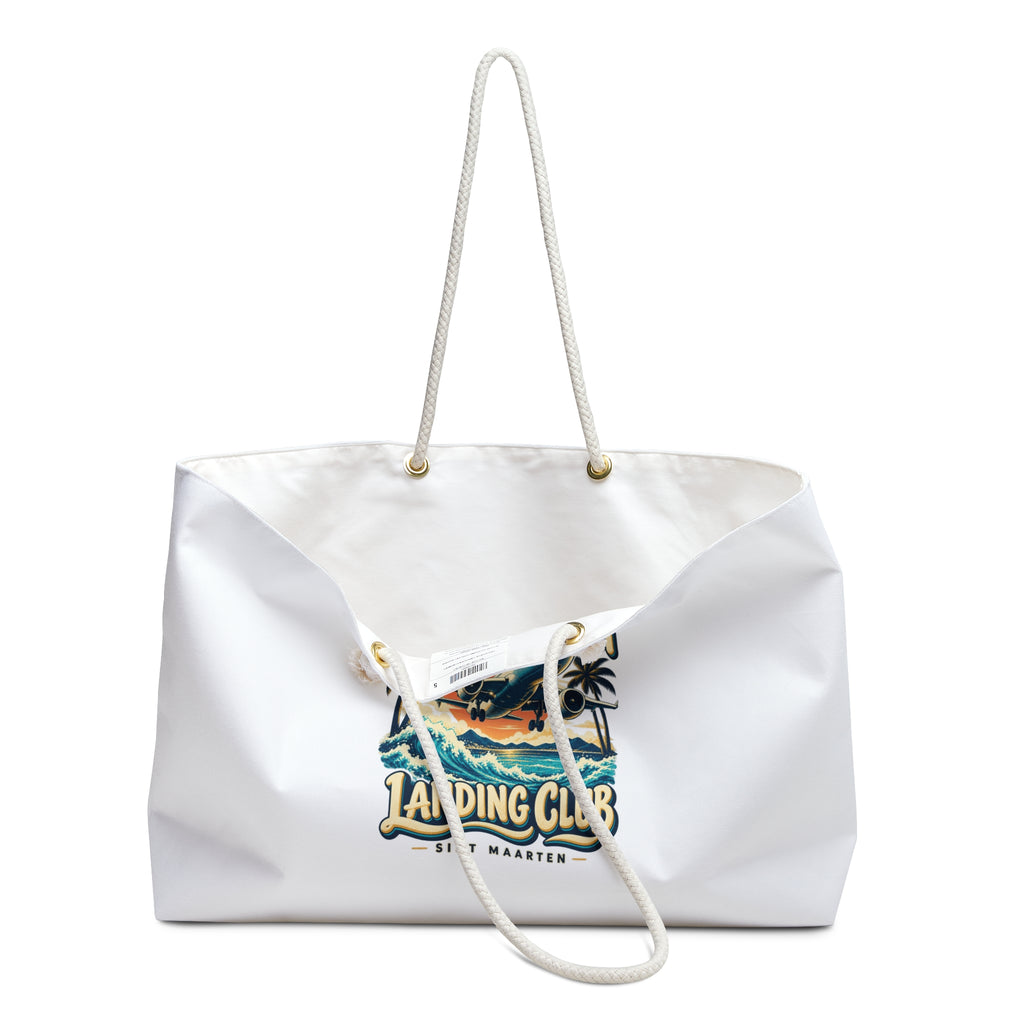 Maho Beach Landing Club Sint Maarten Weekender Bag illustrated destination design, product mockup