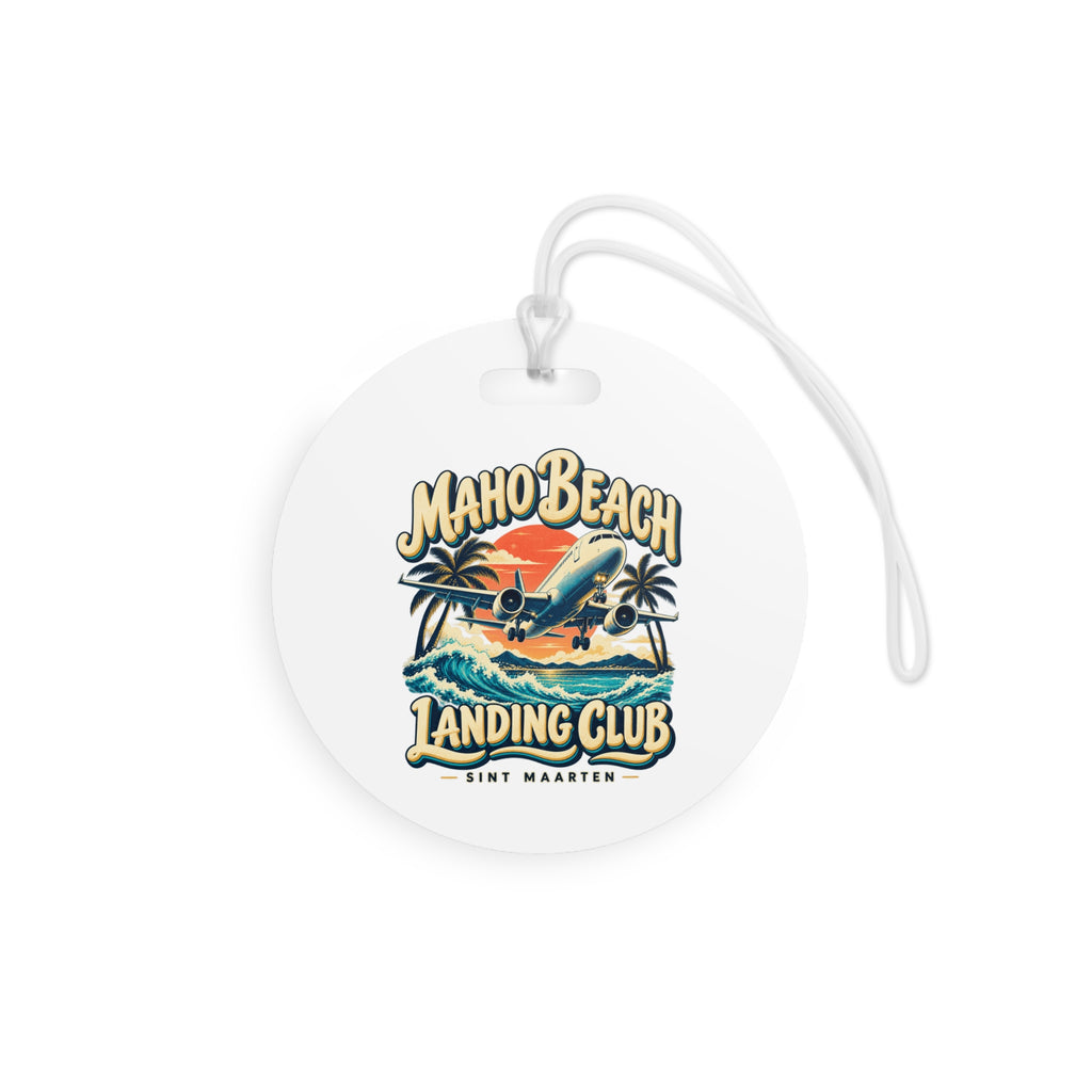 Maho Beach Landing Club Sint Maarten Double-Sided Luggage Tag illustrated destination design, product mockup