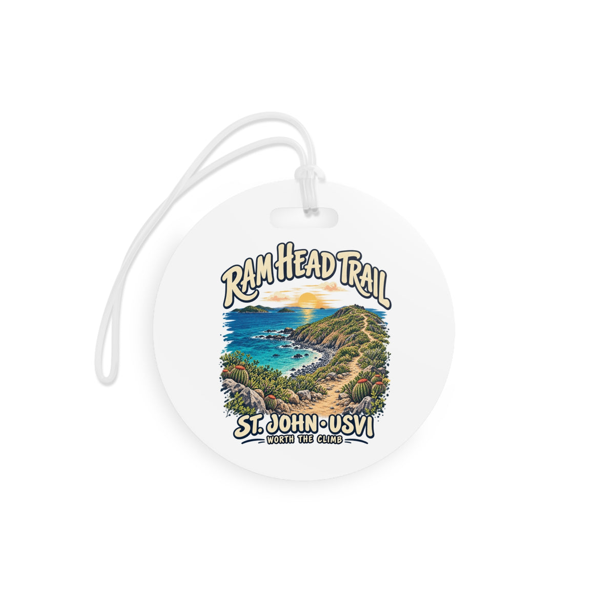 Ram Head Trail St John USVI double-sided luggage tag with coastal artwork, rectangle shape, product view 2