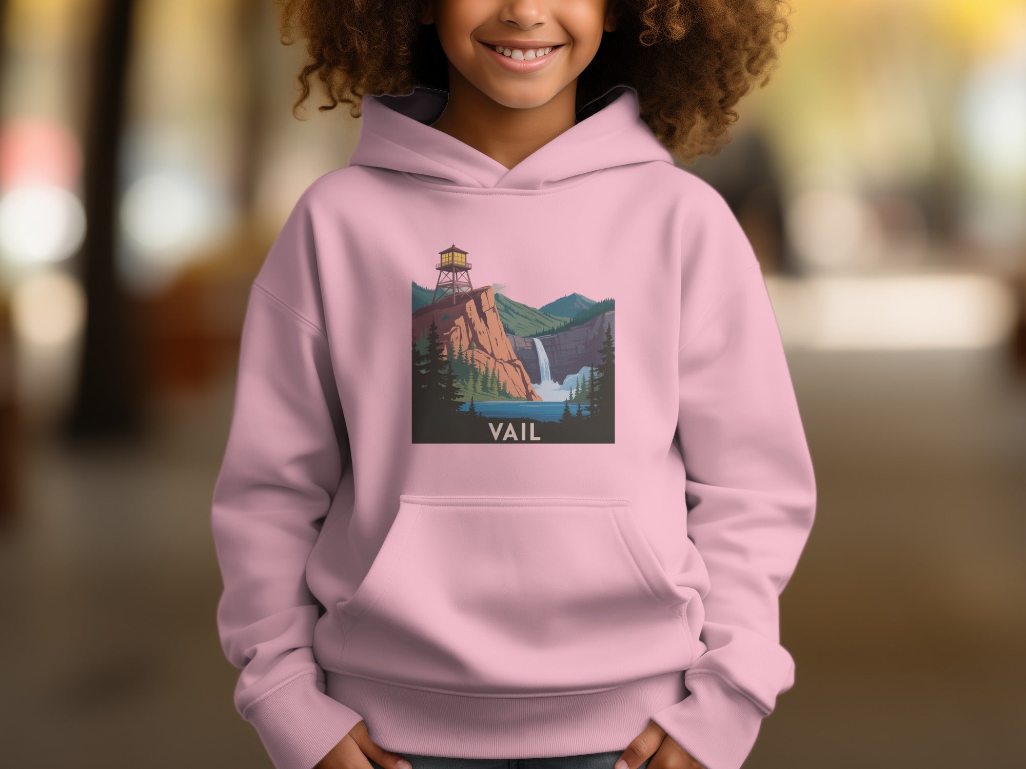Scenic Vail Illustration Pink Hoodie for Kids