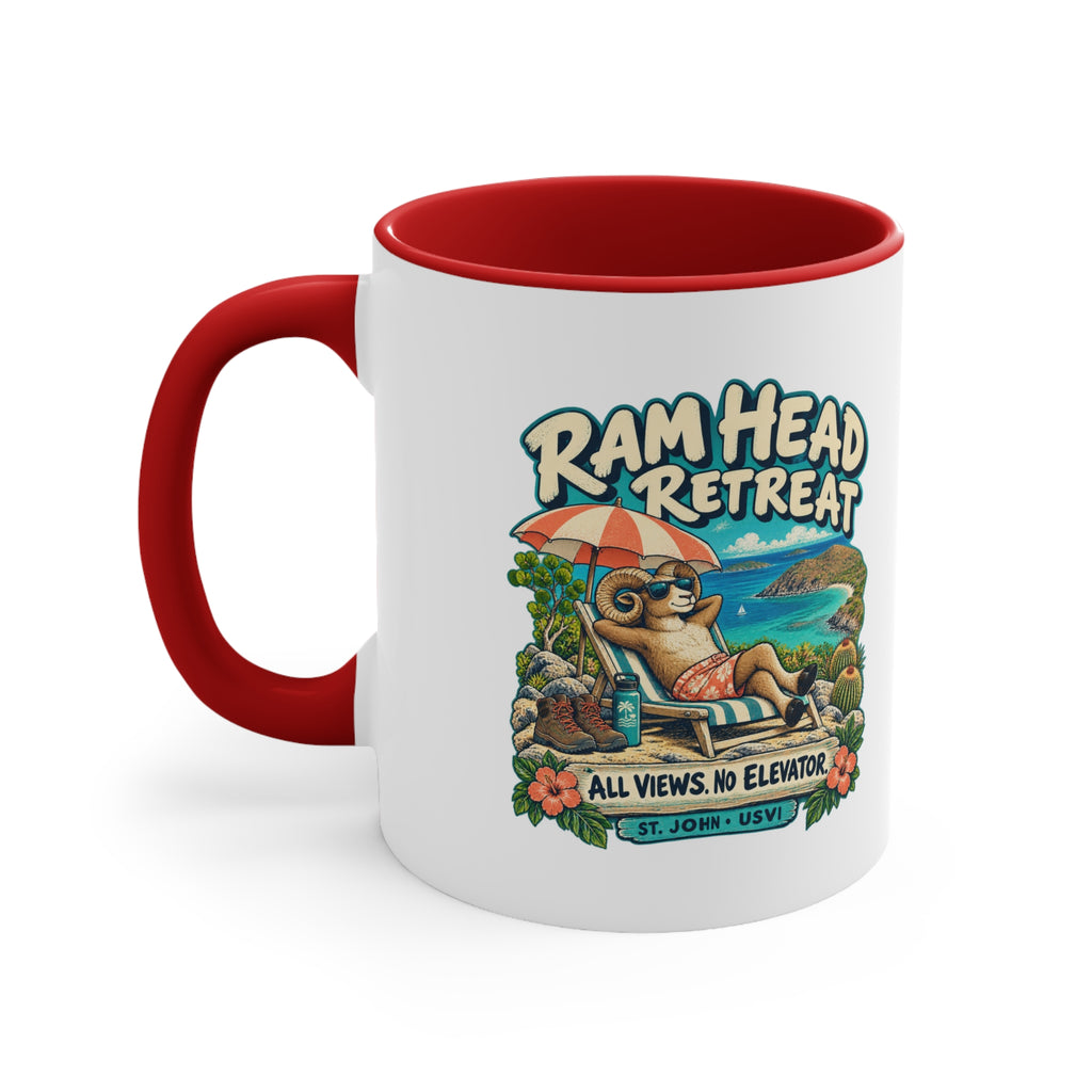 Ram Head Retreat St John USVI accent mug displaying the lounging ram design on its printed side.