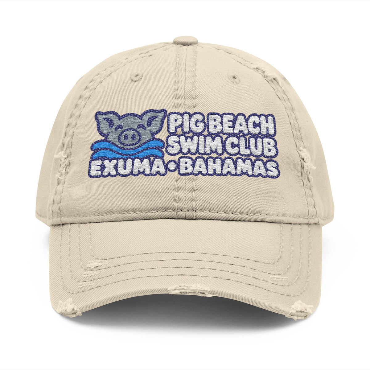 Pig Beach Swim Club Exuma Bahamas embroidered OTTO dad hat, product view 2