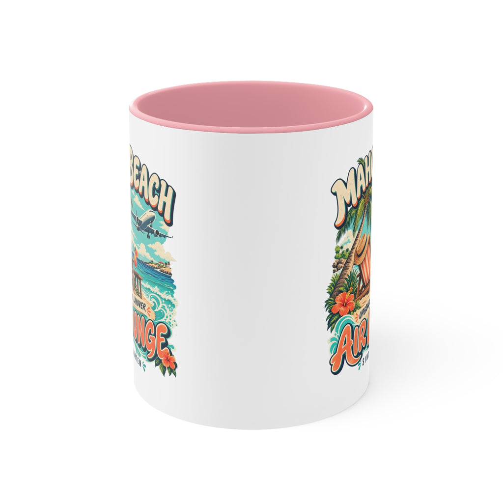 Maho Beach Air Lounge Sint Maarten Accent Coffee Mug illustrated destination design, product mockup
