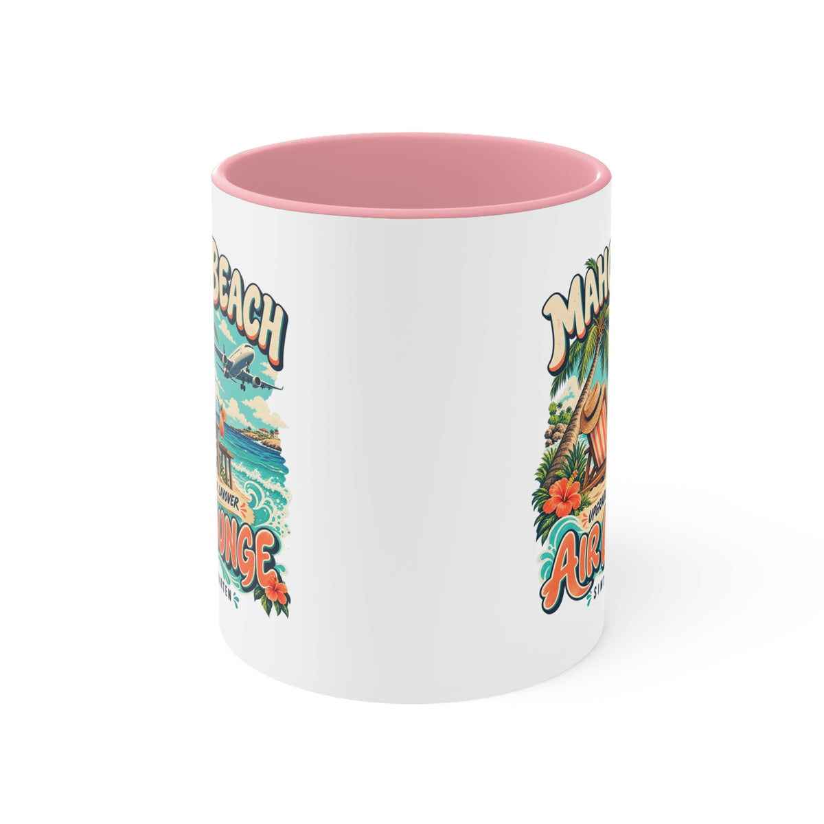 Maho Beach Air Lounge Sint Maarten Accent Coffee Mug illustrated destination design, product mockup