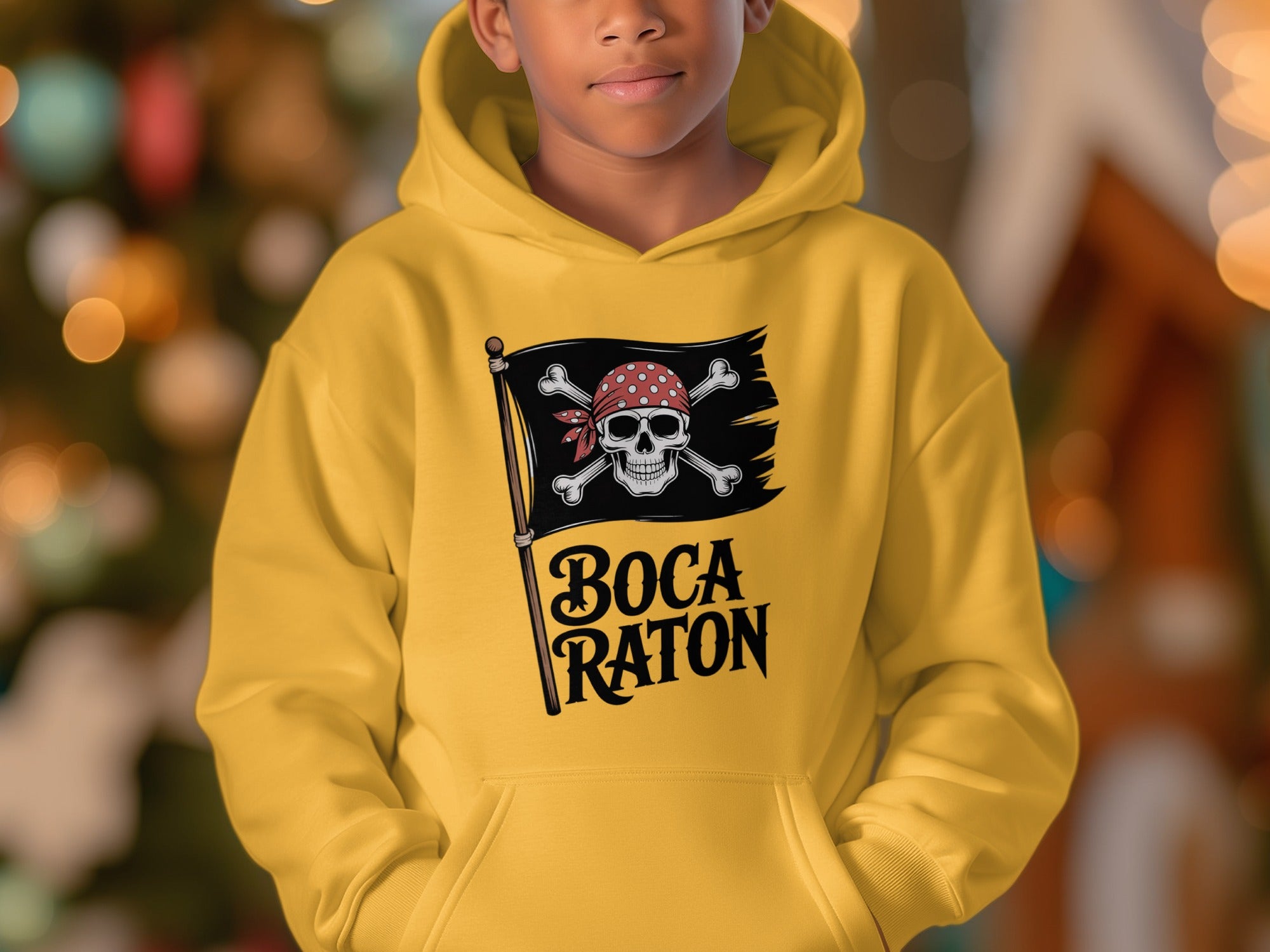 Pirate Flag Boca Raton Skull Graphic Yellow Hoodie product type