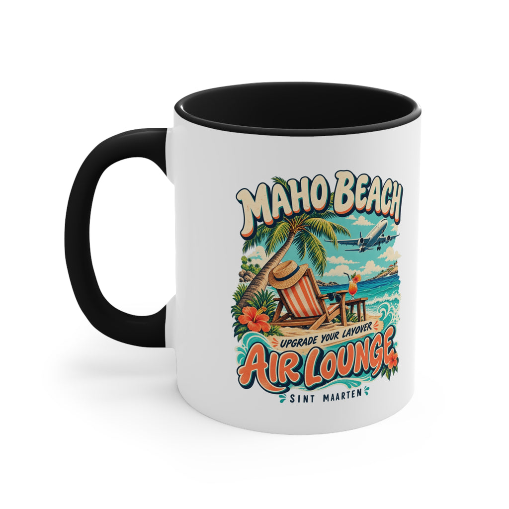 Maho Beach Air Lounge Sint Maarten Accent Coffee Mug illustrated destination design, product mockup