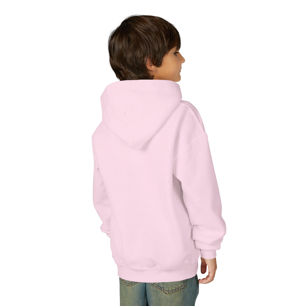 Maho Beach Landing Club Sint Maarten Gildan 18500B Youth Hoodie featuring the Maho Beach destination artwork, supplier product mockup