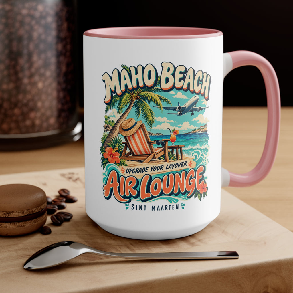 Maho Beach Air Lounge Sint Maarten Accent Coffee Mug illustrated destination design, product mockup