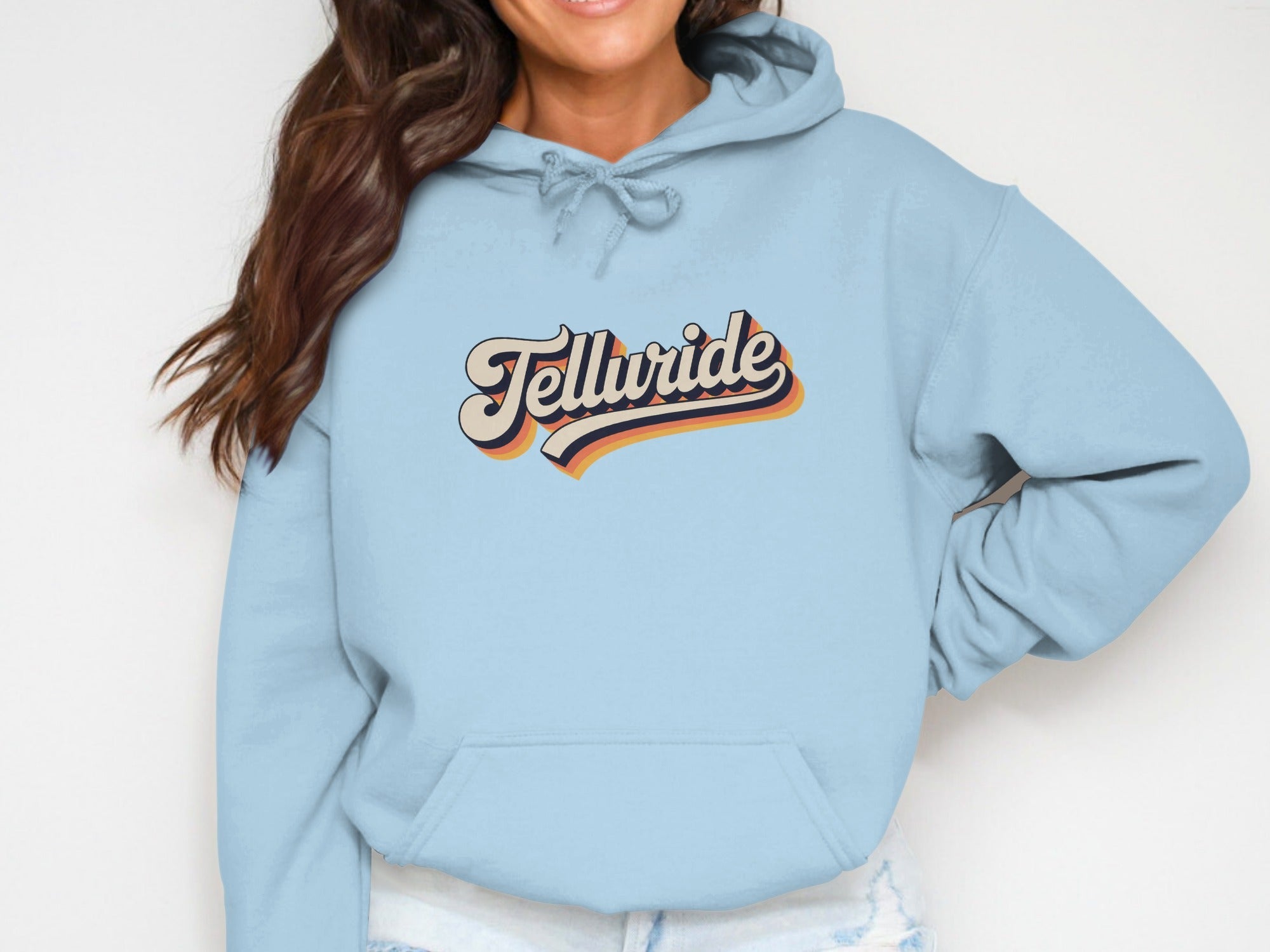 Telluride Womens Hoodies Retro Telluride Text Design Hoodie