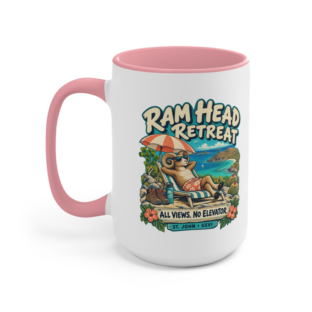 Ram Head Retreat St John USVI accent mug displaying the lounging ram design on its printed side.