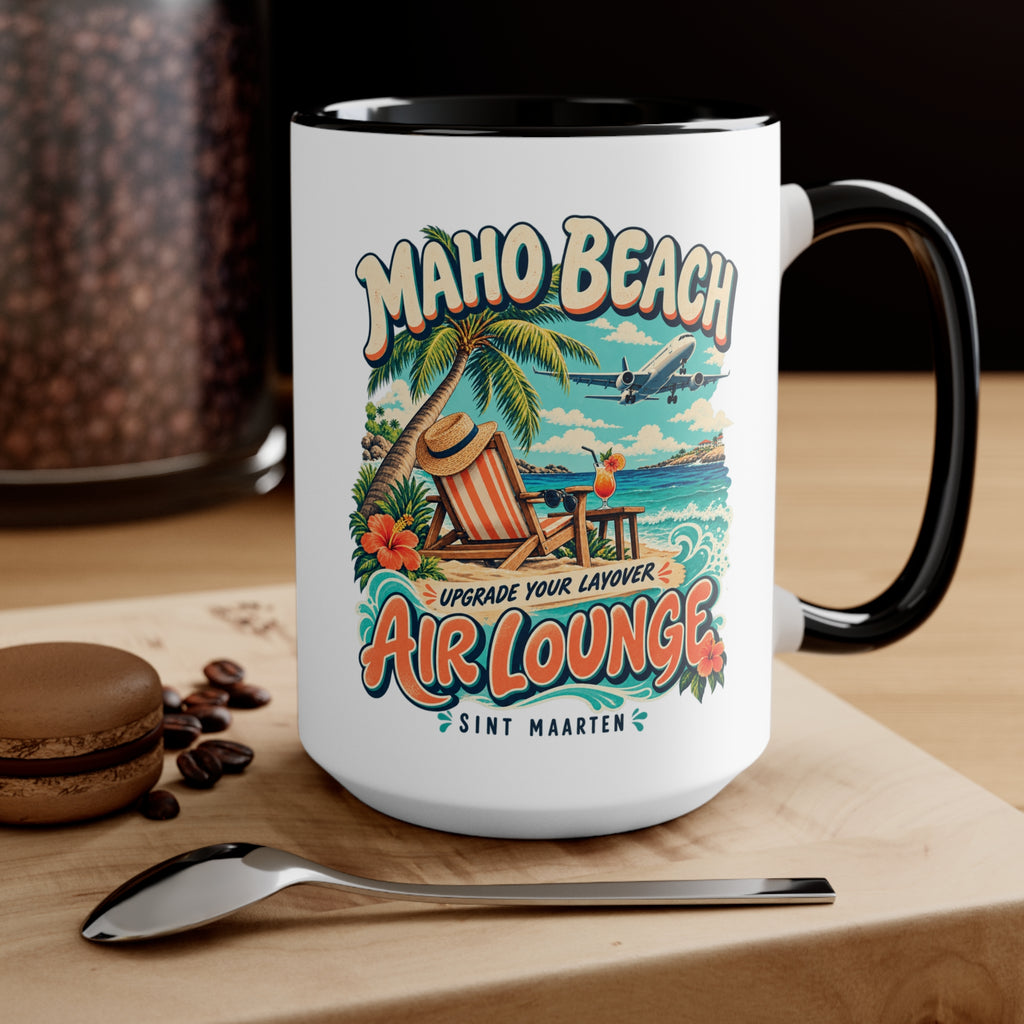 Maho Beach Air Lounge Sint Maarten Accent Coffee Mug illustrated destination design, product mockup