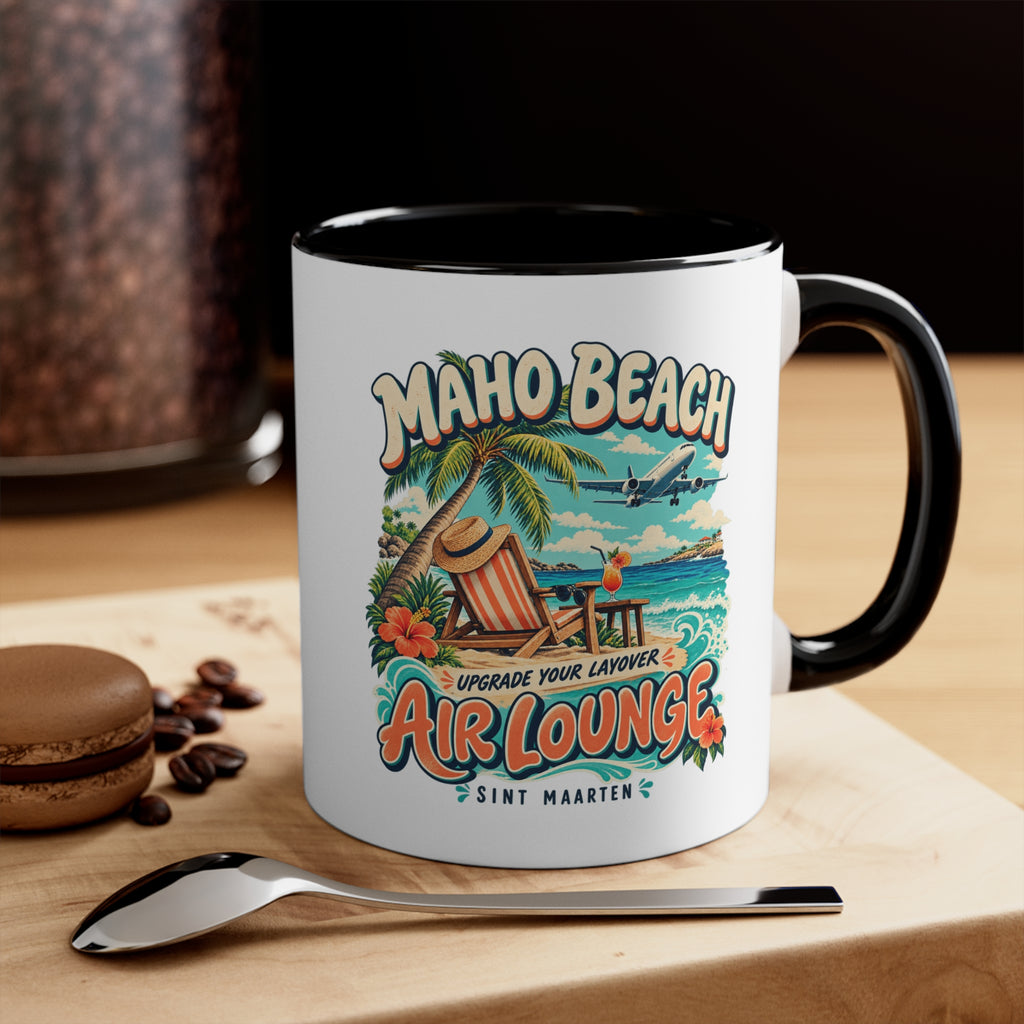 Maho Beach Air Lounge Sint Maarten Accent Coffee Mug illustrated destination design, product mockup
