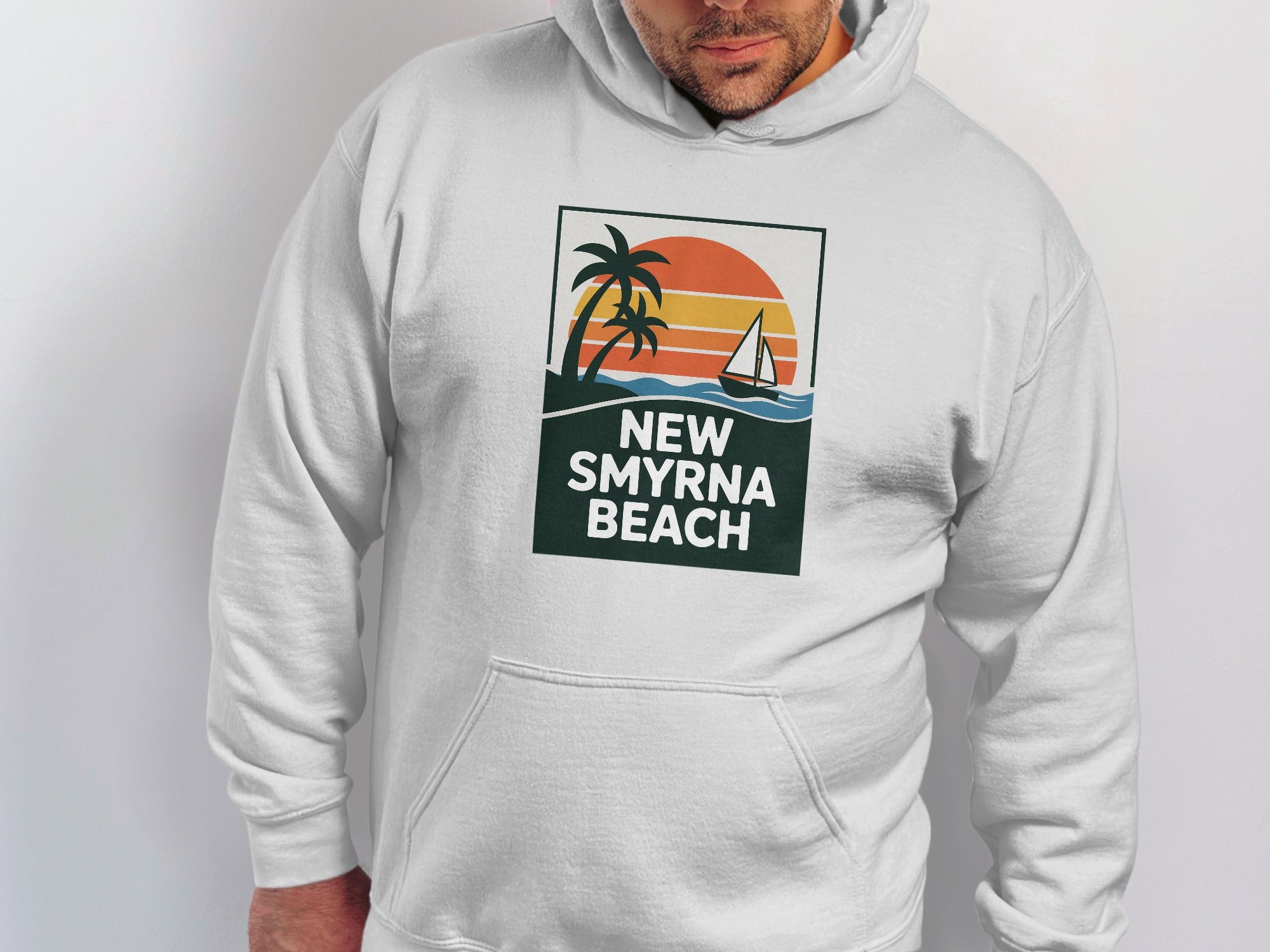 New Smyrna Beach Hoodie with Sunset and Palm Tree product